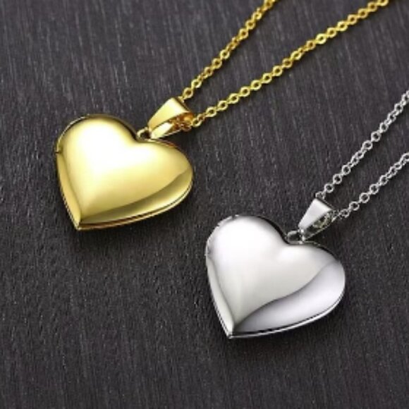 Heart Photo Locket Openable Frame Silver PVD Stainless Steel 18 in Necklace - Picture 6 of 8